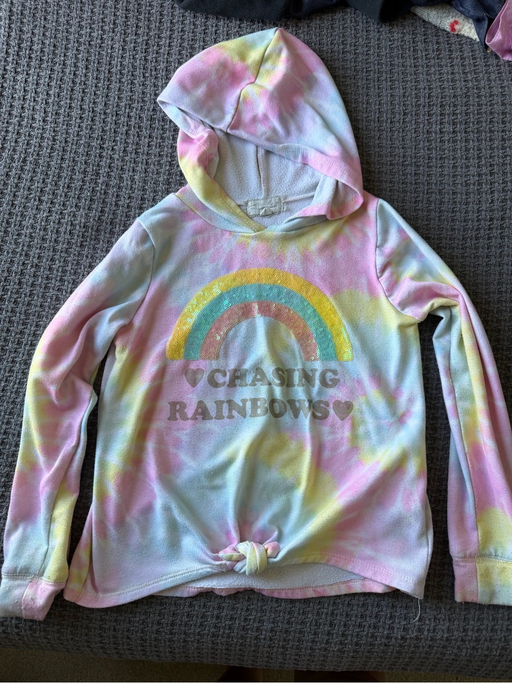 btween Pastel Tie-Dye Hoodie with Rainbow Graphic